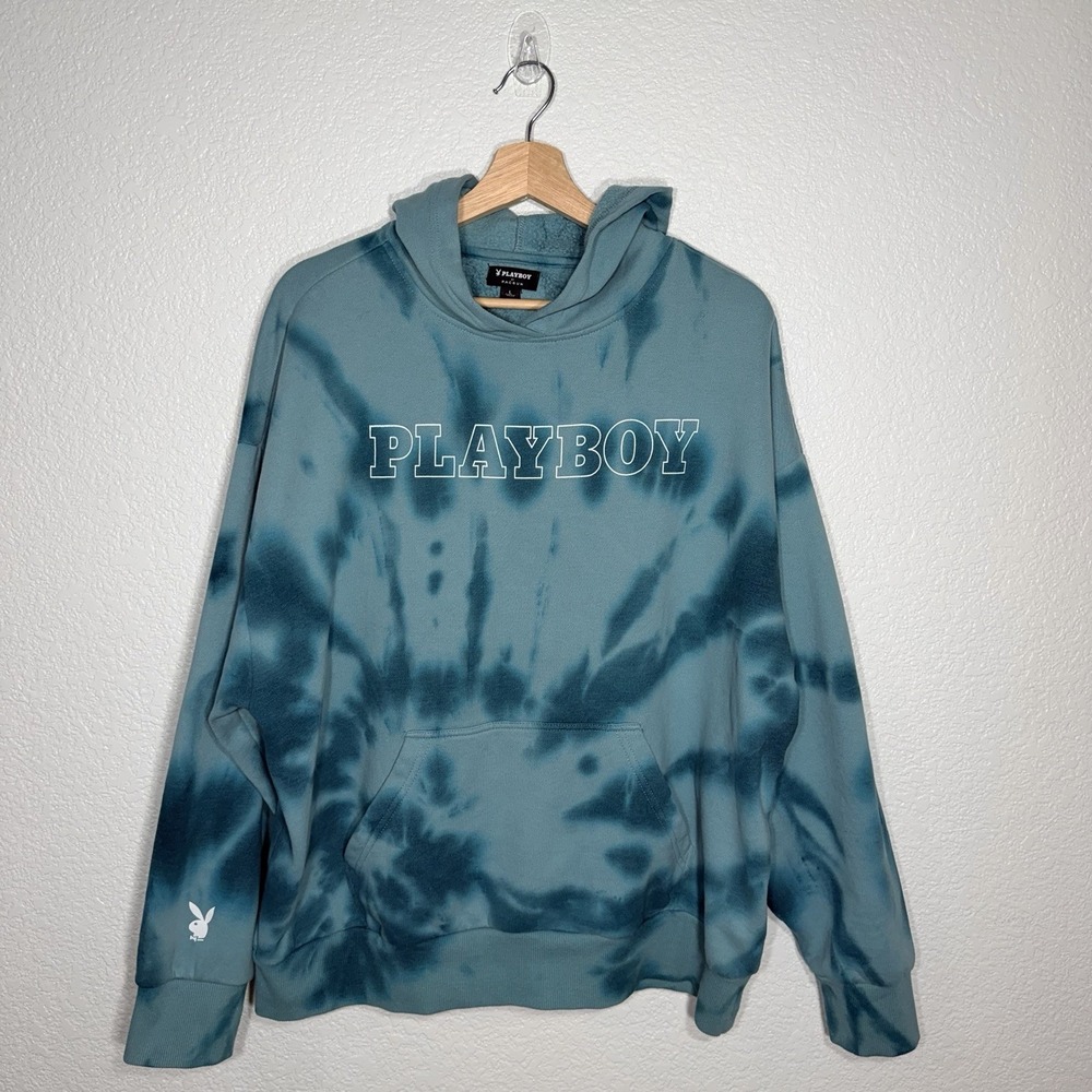 Playboy By‎ Pacsun Unisex Tie Dye Hoodie Blue Pullover Sweatshirt Size Large